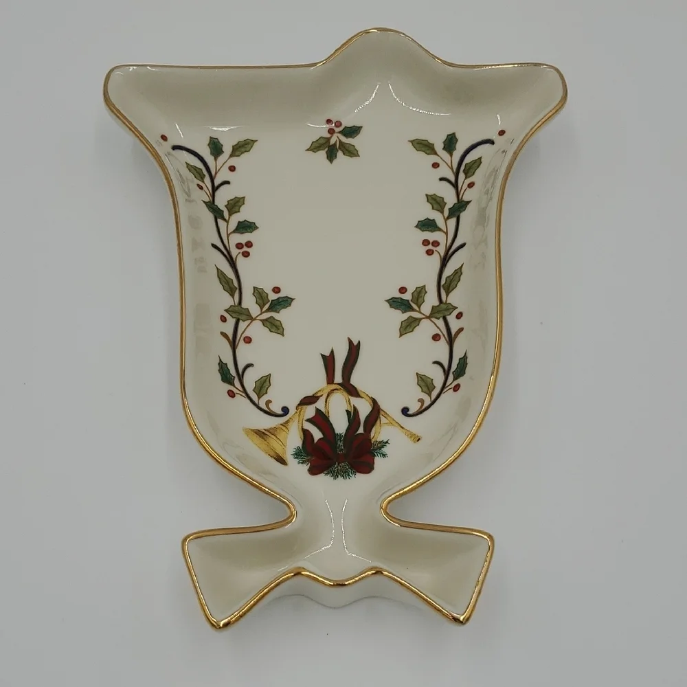 Vintage Mikasa Holiday Elegance Bell Shape Dish  Fine China Ivory Green